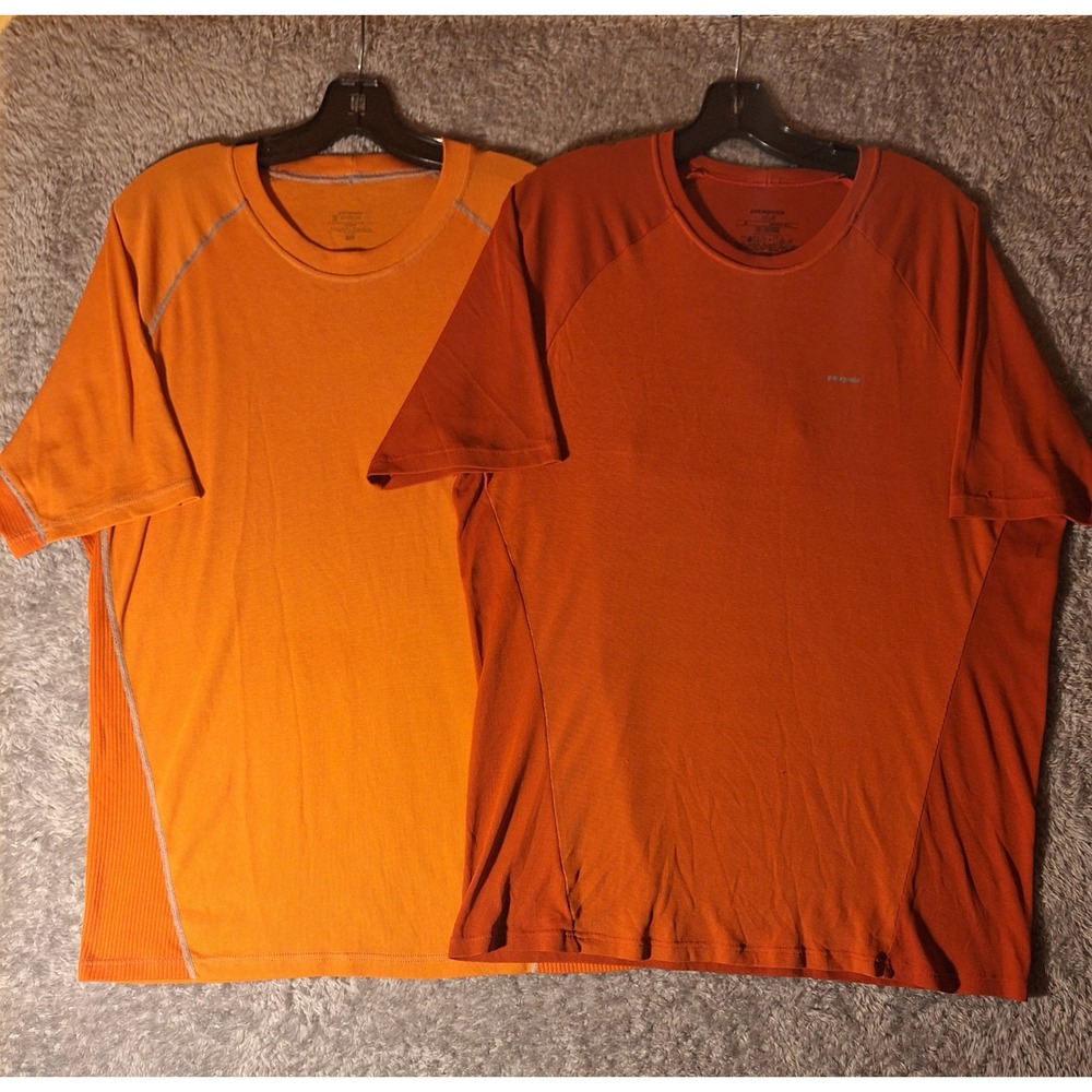 Patagonia Orange Athletic Ribbed T-Shirt Mens XL Lot of 2 Performance Sporty Top